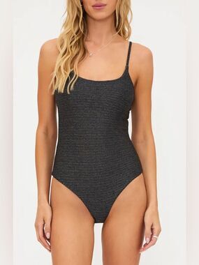Beach Riot Calista One Piece Swimsuit Black Ribbed Scoop size Large SW1